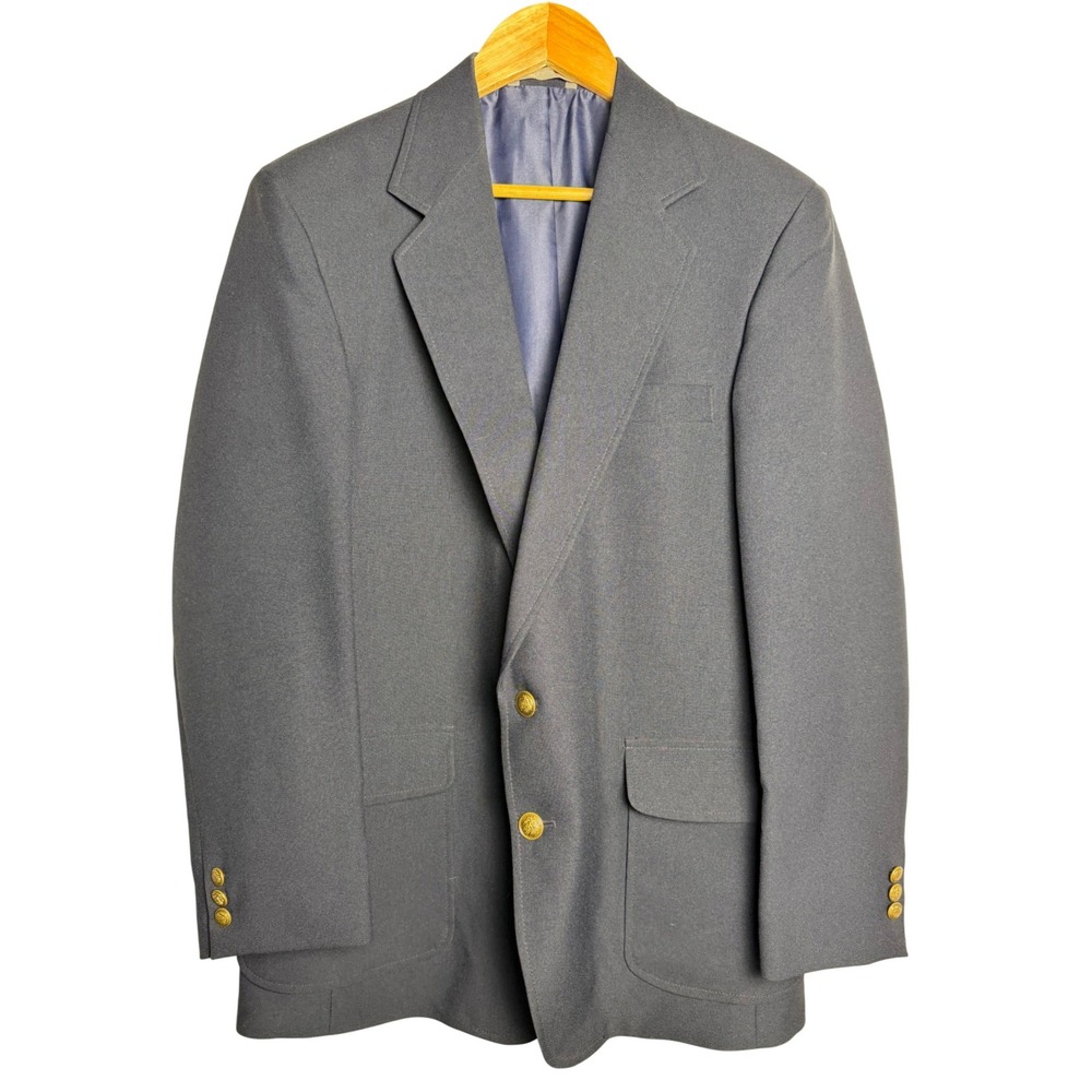 Haggar Blazer Mens 42R Two-Button Gold Crest Button Navy Blue EUC